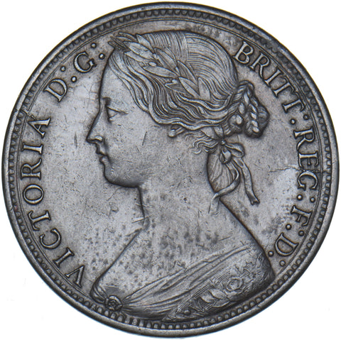 1866 Penny - Victoria British Bronze Coin - Very Nice