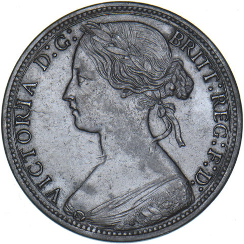 1866 Penny - Victoria British Bronze Coin - Very Nice