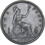 1870 Penny - Victoria British Bronze Coin - Very Nice