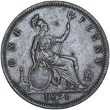 1874 H Penny (F73) - Victoria British Bronze Coin