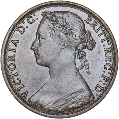 1875 Penny (F82) - Victoria British Bronze Coin - Very Nice