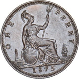 1875 Penny (F82) - Victoria British Bronze Coin - Very Nice