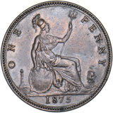 1875 Penny (F80) - Victoria British Bronze Coin - Very Nice