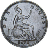 1876 H Penny (F89) - Victoria British Bronze Coin - Nice