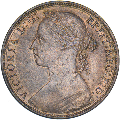 1887 Penny - Victoria British Bronze Coin - Very Nice