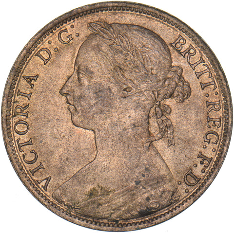 1887 Penny - Victoria British Bronze Coin - Very Nice