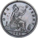 1863 Penny - Victoria British Bronze Coin - Very Nice