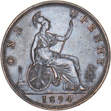 1894 Penny - Victoria British Bronze Coin - Very Nice