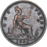 1865 Penny - Victoria British Bronze Coin - Nice