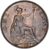 1897 Penny - Victoria British Bronze Coin - Very Nice