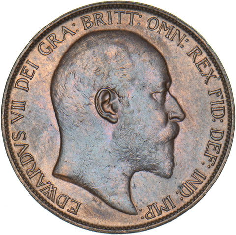 1907 Penny - Edward VII British Bronze Coin - Very Nice