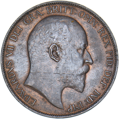 1907 Penny - Edward VII British Bronze Coin - Very Nice