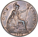 1908 Penny - Edward VII British Bronze Coin - Very Nice