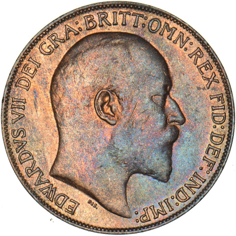 1908 Penny - Edward VII British Bronze Coin - Very Nice