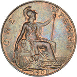 1908 Penny - Edward VII British Bronze Coin - Very Nice