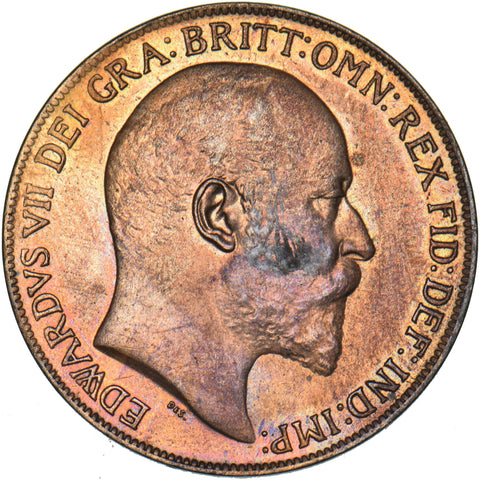 1908 Penny - Edward VII British Bronze Coin - Very Nice