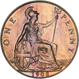 1908 Penny - Edward VII British Bronze Coin - Very Nice