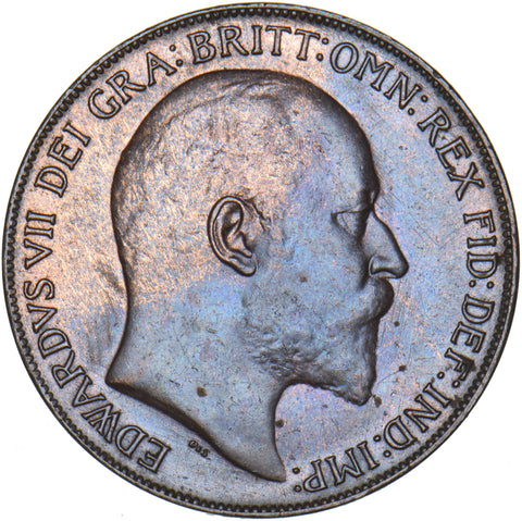 1909 Penny - Edward VII British Bronze Coin - Very Nice