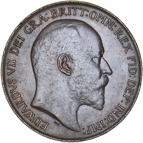 1909 Penny - Edward VII British Bronze Coin - Very Nice