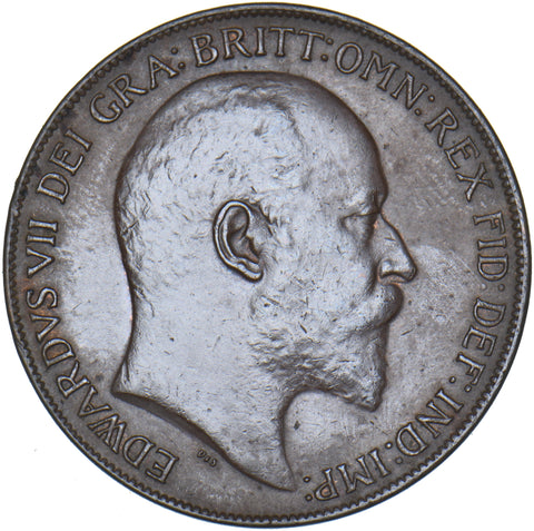 1910 Penny - Edward VII British Bronze Coin - Very Nice
