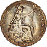 1911 Penny - George V British Bronze Coin - Very Nice