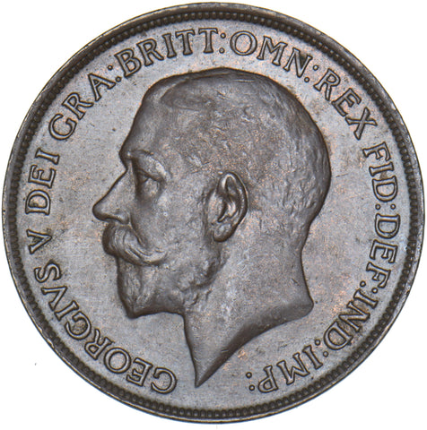 1913 Penny - George V British Bronze Coin - Very Nice