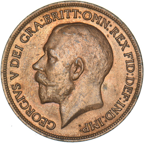1913 Penny - George V British Bronze Coin - Very Nice