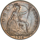 1914 Penny - George V British Bronze Coin - Very Nice