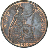 1914 Penny - George V British Bronze Coin - Very Nice