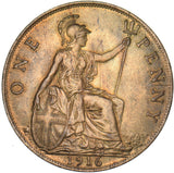 1916 Penny - George V British Bronze Coin - Very Nice