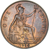 1916 Penny (Recessed ear) - George V British Bronze Coin - Superb