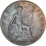 1917 Penny - George V British Bronze Coin - Very Nice