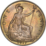 1917 Penny - George V British Bronze Coin - Very Nice