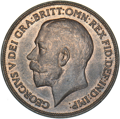 1917 Penny - George V British Bronze Coin - Very Nice