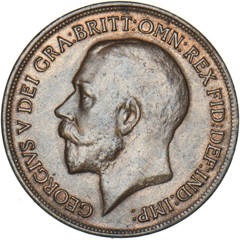 1917 Penny - George V British Bronze Coin - Very Nice