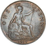 1917 Penny - George V British Bronze Coin - Very Nice