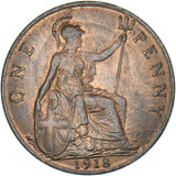 1918 Penny - George V British Bronze Coin - Very Nice