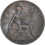 1918 H Penny - George V British Bronze Coin - Nice