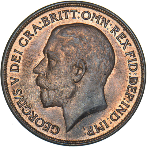 1918 Penny - George V British Bronze Coin - Very Nice