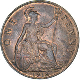 1918 Penny - George V British Bronze Coin - Very Nice