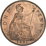 1931 Penny - George V British Bronze Coin - Superb