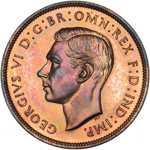 1937 Proof Penny - George VI British Bronze Coin - Superb