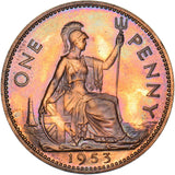 1953 Proof Penny - Elizabeth II British Bronze Coin - Superb