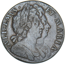 1694 Halfpenny - William & Mary British Copper Coin - Nice
