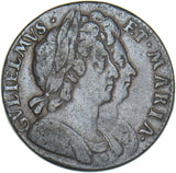 1694 Halfpenny - William & Mary British Copper Coin - Nice