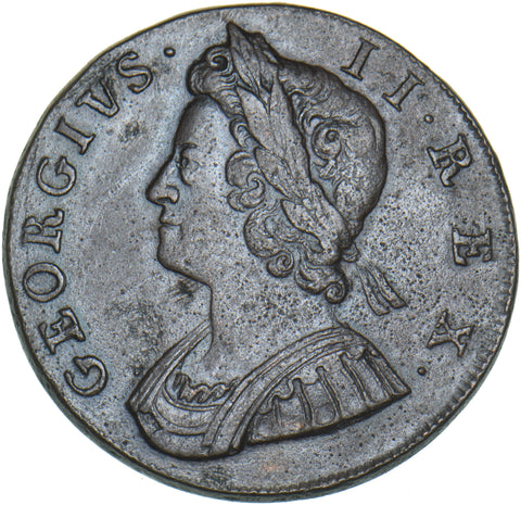 1733 Halfpenny - George II British Copper Coin - Very Nice