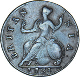 1734 Halfpenny - George II British Copper Coin