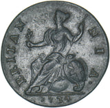 1734 Halfpenny - George II British Copper Coin