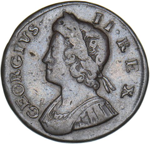 1735 Halfpenny - George II British Copper Coin - Nice