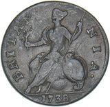 1738 Halfpenny - George II British Copper Coin